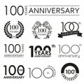 100 years anniversary icon set. 100th anniversary celebration logo. Design elements for birthday, invitation, wedding jubilee. Royalty Free Stock Photo